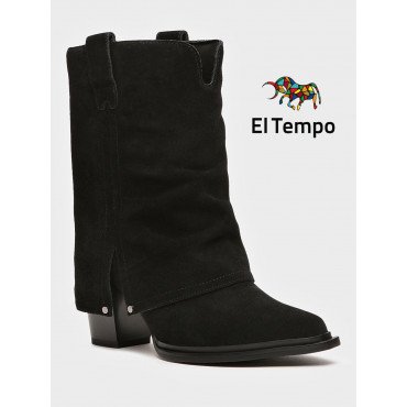 Полусапоги демисезонные натуральный спилок на каблуке арт: YZ015_01CB-BL YZ015_01CB-BL