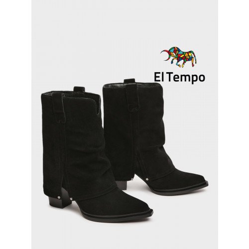 Полусапоги демисезонные натуральный спилок на каблуке арт: YZ015_01CB-BL "YZ015_01CB-BL" 2