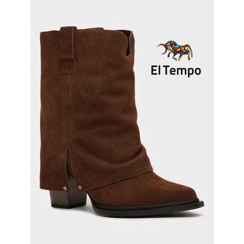 Полусапоги демисезонные натуральный спилок на каблуке арт: YZ015_01CB-BR "YZ015_01CB-BR" 1