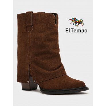 Полусапоги демисезонные натуральный спилок на каблуке арт: YZ015_01CB-BR YZ015_01CB-BR