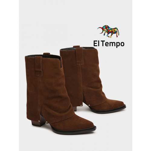 Полусапоги демисезонные натуральный спилок на каблуке арт: YZ015_01CB-BR "YZ015_01CB-BR" 2