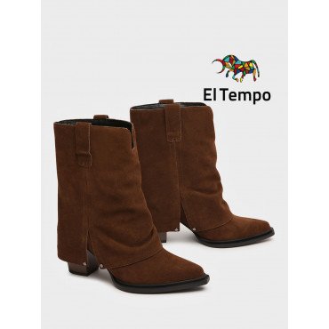 Полусапоги демисезонные натуральный спилок на каблуке арт: YZ015_01CB-BR YZ015_01CB-BR 2